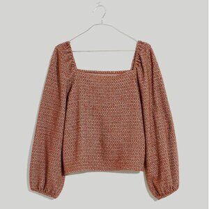 Jacquard Puff-Sleeve Crop Top